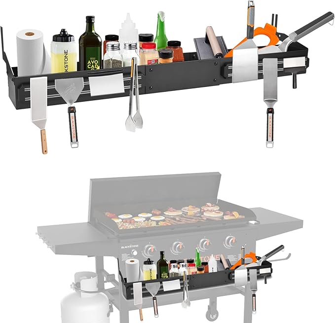 Sivsis Front Griddle Caddy for Blackstone 36 Inch With Two Magnetic Tool Holders, Large Capacity for Blackstone Griddle Accessories 36 Inches Bottle Storage, Easy Front Access, Black Stone Caddy