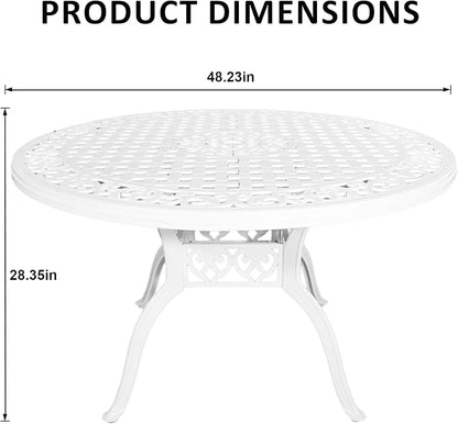 48.23" Patio Dining Table, All-Weather Cast Aluminum Table with 2.36" Umbrella Hole, Patio Furniture Table, Outdoor Dining Table for Backyard and Poolside