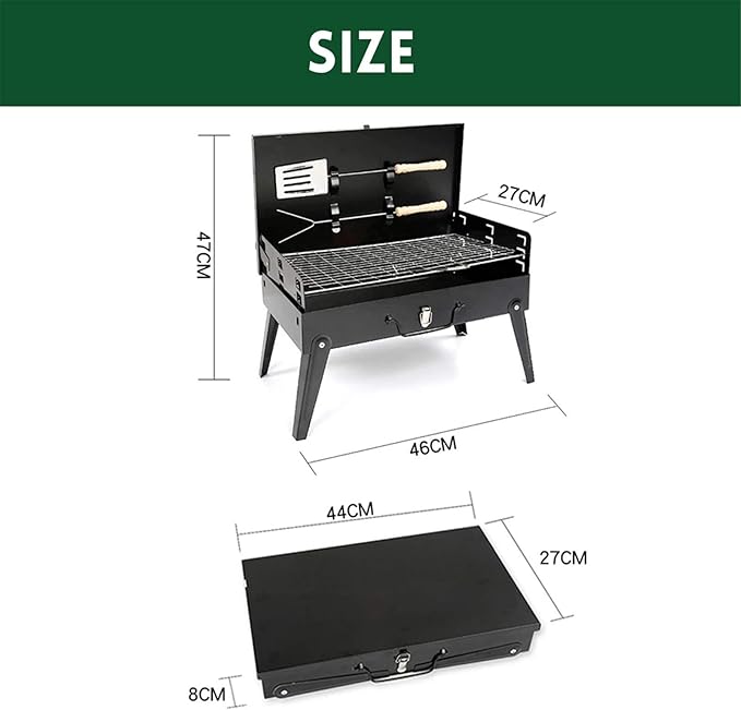 Barbecue Grill Portable Outdoor BBQ Grill Patio Camping Picnic Barbecue Stove Outdoor Camping Cooking Charcoal Grill Barbecue Tools Happy Life (Color : Black Size : 44x27cm) (Black 44x27cm)