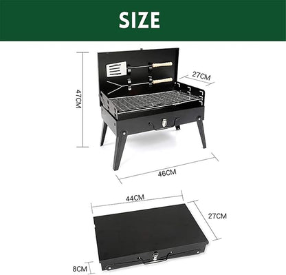 Barbecue Grill Portable Outdoor BBQ Grill Patio Camping Picnic Barbecue Stove Outdoor Camping Cooking Charcoal Grill Barbecue Tools Happy Life (Color : Black Size : 44x27cm) (Black 44x27cm)