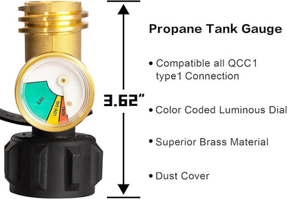 DOZYANT Propane Tank Gauge Level Indicator Leak Detector for 5lb-40lb Propane Tanks, Universal for BBQ Gas Grill, Cylinder, RV Camper, and More Appliances, Type 1 Connection, 2 Pack