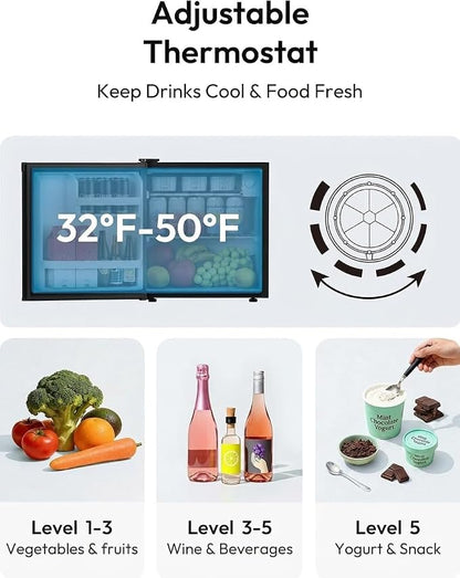 EUHOMY 1.7 Cu.Ft Mini Fridge, Reversible Single Door Compact Refrigerator, Adjustable Thermostat, Energy Saving, Mini Fridge for Bedroom, Office, Dorm, Black