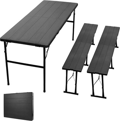 Camping table folding table and chairs foldable picnic table Portable Black | Folding Table and Bench Set: 6-ft portable picnic table with two attached benches. Ideal for camping,BBQ and outdoor events