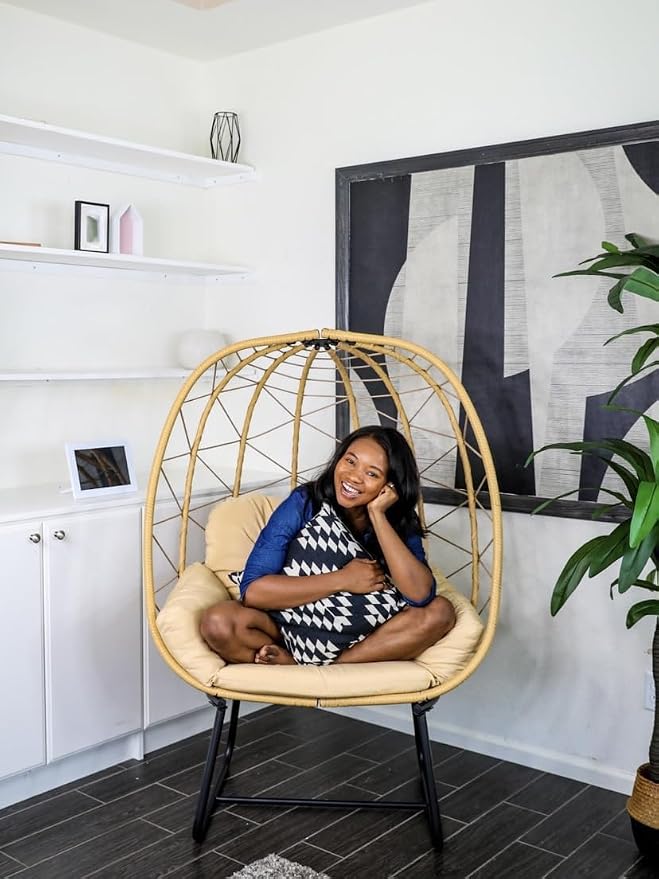 YITAHOME Egg Chair with Stand, Outdoor Egg Chair w/Premium PE Rattan Beige | 330lbs Egg Chair w/Weatherproof Rattan Weave & Strong Iron Frame, Patio Egg Chair w/Plush Cushion for Comfort, Easy Assembly