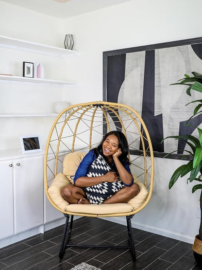 YITAHOME Egg Chair with Stand, Outdoor Egg Chair w/Premium PE Rattan Beige | 330lbs Egg Chair w/Weatherproof Rattan Weave & Strong Iron Frame, Patio Egg Chair w/Plush Cushion for Comfort, Easy Assembly