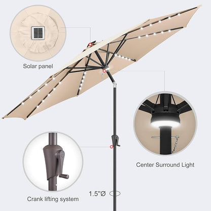 Solar Patio Umbrella with Centre Light, 10 ft Beige | 40 LED Lights, UV Protection, Solar Outdoor Umbrella for Porch, Deck, Pool, Table, Garden, Provides Evening Lighting