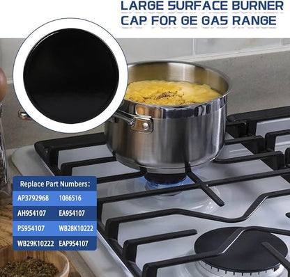 [Upgraded] WB28K10222 Range Surface Burner Cap Extra Large Replacement Part Fit for GE Gas Range/Stove/Oven/Cooktop, Replaces WB29K10222, 4.4 Inches Diameter