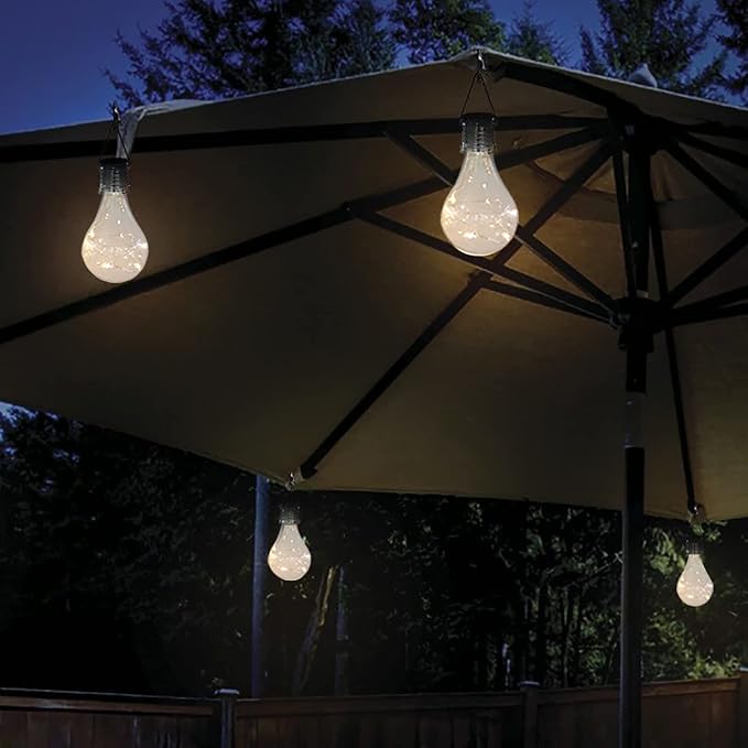 Solar Light Bulbs Outdoor Waterproof Garden Camping Hanging LED Light Lamp Bulb Globe Hanging Lights for Home Yard Christmas Party Holiday Decorations (6 Pack-Clear Bulbs)