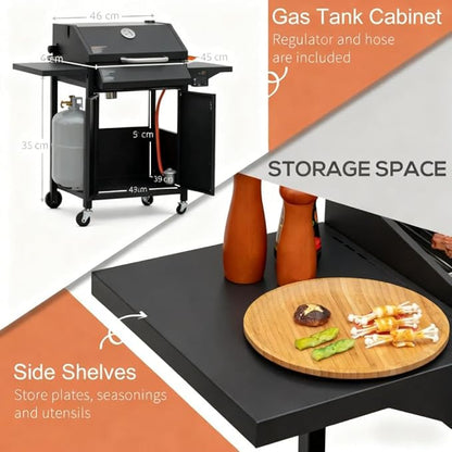 Outdoor Grills & Smokers: Portable Camping Charcoal Grill Cooking Barbecue with Thermometer, Side Shelves, and Ash Pan for Backyard BBQ,A8