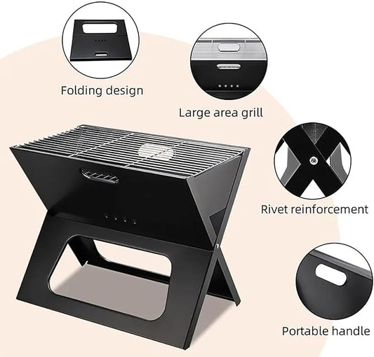 Charcoal Grill Stove, Portable Charcoal Grill with Anti-slip Handle, High Temperature Resistant and Non-Stick Surface, Quick Fold and Removable Grill Grid, for Camping, Beach Cooking, Parties
