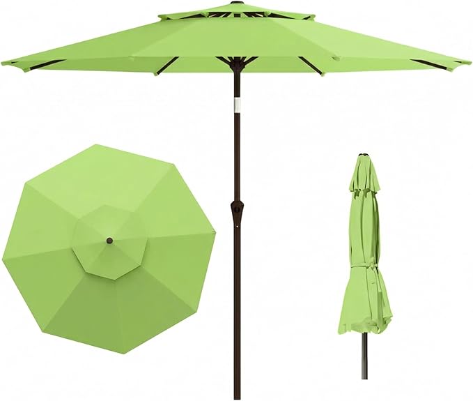 10FT Outdoor Patio Umbrella, 2 Tiers Market Table Umbrella with 8 Sturdy Ribs, Push Button Tilt and Crank, UPF50+ UV Protection for Deck, Pool, Garden and Backyard