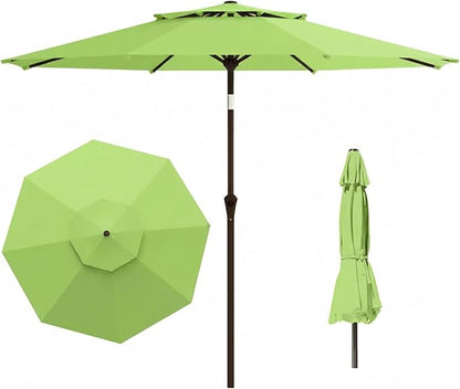 10FT Outdoor Patio Umbrella, 2 Tiers Market Table Umbrella with 8 Sturdy Ribs, Push Button Tilt and Crank, UPF50+ UV Protection for Deck, Pool, Garden and Backyard