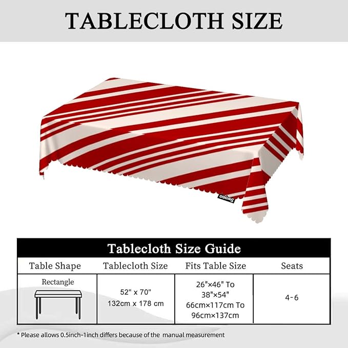 Swono Tablecloth 52"X70" Red and Cream Stripes, Christmas Pattern Candy Cane Lines Rectangle Table Cover Anti-Oil Tablecloth for Dining Tables, Parties, Wedding and Banquet Decoration