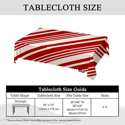 Swono Tablecloth 52"X70" Red and Cream Stripes, Christmas Pattern Candy Cane Lines Rectangle Table Cover Anti-Oil Tablecloth for Dining Tables, Parties, Wedding and Banquet Decoration