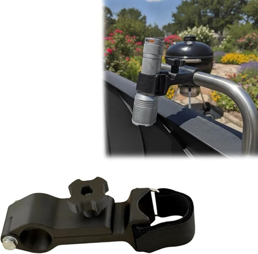 Flashlight Mount for Grill Handle, BBQ Flashlight Holder for 1 Inch Thick Lid Handle, Adjustable Hook and Loop Strap