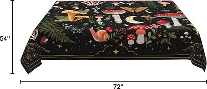 Mushroom Tablecloth Washable Waterproof Moth Gothic Witchy Table Cover for Kitchen Dining Room Picnic Party BBQ Wedding, Rectangle 54x72 Inch Black Table Cloth