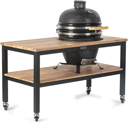 Ash & Ember 18" Kamado Grill Kit with Aluminum Table, Grade A Teak Shelves, Built-In Thermometer, Airflow Vent, Heat Deflector, Ash Drawer, Ash Tool, Clip Tool, Protective Cover Included