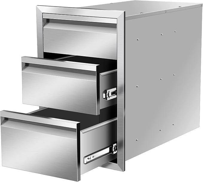 Outdoor Kitchen Drawer 14 x 21 x 23 inch Flush Mount BBQ Triple Layer Drawer, Durable Stainless Steel Kitchen Drawer Outdoor Kitchen Access Drawer for BBQ Island Patio