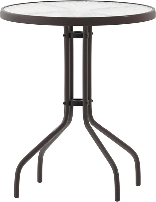 Flash Furniture 23.75 in Round Table, Bronze | Tempered Glass Top