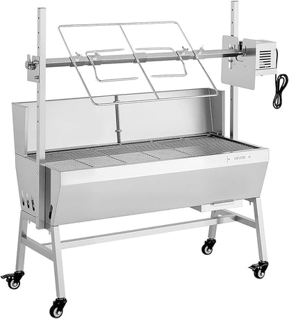 VEVOR Rotisserie Grill, 38W Stainless Steel BBQ Outdoor Pig & Lamb Spit Roaster, 132 LBS Load Capacity Charcoal Spit Roaster with 7-Level Height, Electric Rotisserie Grill Kit for Camping Outdoor