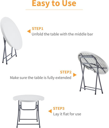 BOOSDEN 32'' Foldable Round Table, Portable Plastic Folding Card Table, Indoor Outdoor Utility Circle Folding Table for Party, Event, Camping, Picnic, Banquet, Beach, BBQ, Dining, Backyard