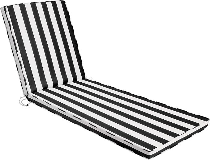 Chaise Lounge Cushions Outdoor, 80"x26"x3" Patio Lounge Chair Furniture Cushions with Washable Covers for Pool, Patio, Lawn (Black+White Stripes, 1 Pcs)