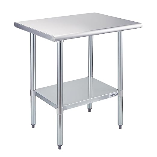 Profeeshaw Stainless Steel Prep Table 24''x30'' NSF Commercial Workbench | Metal Work Table, with Undershelf leveling feet; Heavy Duty Table for Kitchen, Restaurant, Home, Gargae, Hotel, 18-gauge 430