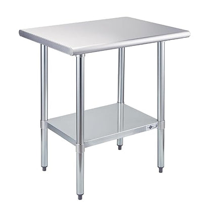 Profeeshaw Stainless Steel Prep Table 24''x30'' NSF Commercial Workbench | Metal Work Table, with Undershelf leveling feet; Heavy Duty Table for Kitchen, Restaurant, Home, Gargae, Hotel, 18-gauge 430
