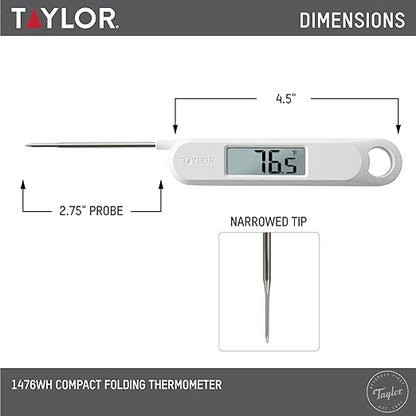 Taylor Folding Stem Display Food Instant Read Digital Thermometer, 0.7 Inch LCD Readout, White (1476WH)