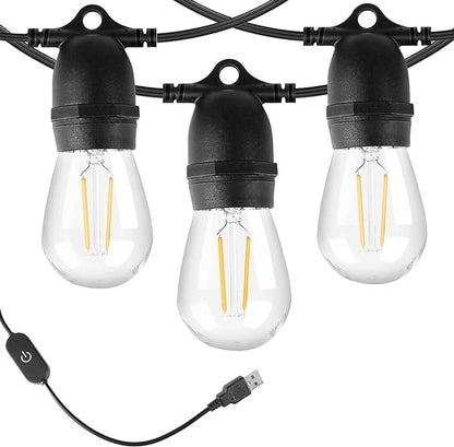 BRIMAX 24.6Ft USB Powered String Lights,10 LED Bulbs Waterproof & Shatterproof Outdoor Camping String Light Dimmable Brightness with Swith for Tents,Patio,Backyard and Holidays,2700K Warm White