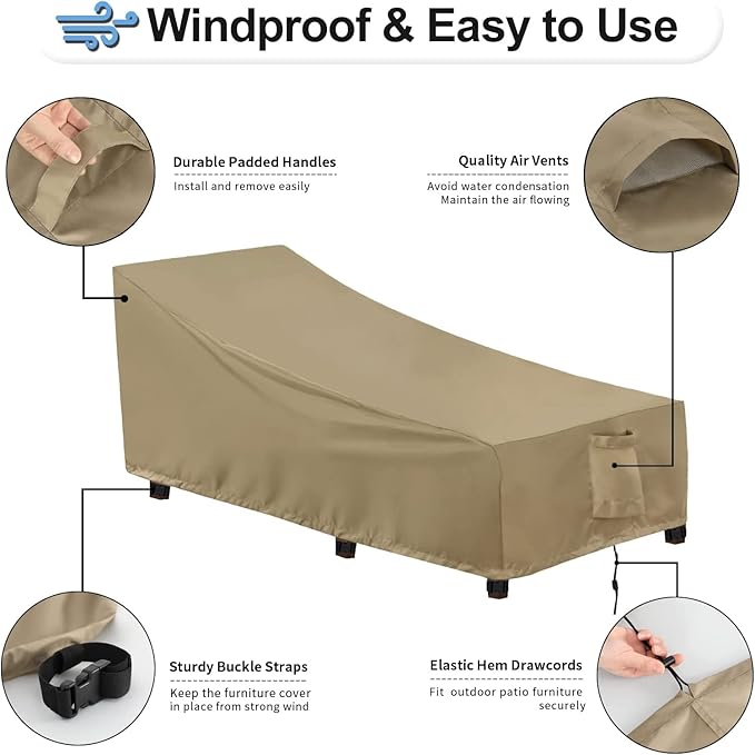 OutdoorLines Outdoor Waterproof Patio Chaise Lounge Chair Cover - UV Resistant Lounger Covers Heavy Duty Weatherproof Patio Sofa Furniture Covers, 2 Packs, 64Wx28Dx30H Inches, Camel