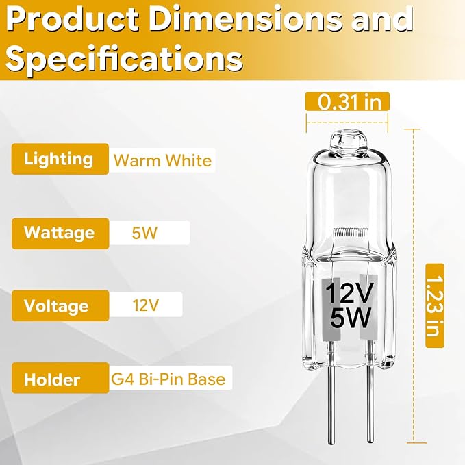 5W 12V Bulbs for BBQ Grill Clear White Light Bulbs Compatible with Bull Grills G4 Bi-Pin Replace#: 16532