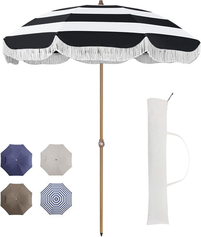 Tempera Heavy Duty High Wind Beach Umbrella with Sand Anchor & Carry Bag | Patio Outdoor Umbrella with Aluminum Frame and Push Button Tilt, Ideal for Travel Garden Lawn, UPF 60+