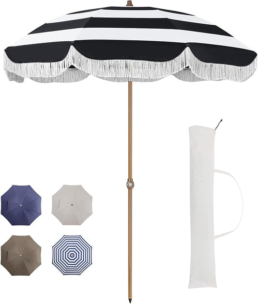 Tempera Heavy Duty High Wind Beach Umbrella with Sand Anchor & Carry Bag | Patio Outdoor Umbrella with Aluminum Frame and Push Button Tilt, Ideal for Travel Garden Lawn, UPF 60+