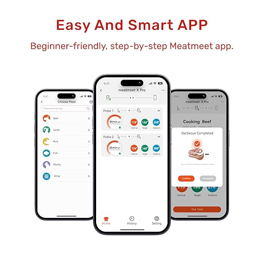 Wireless Bluetooth Meat Thermometer Digital, Standalone Base, WiFi Unlimited Range, AI guided cooking, 6 Sensors with ± 0.18°F Accuracy, 2 Probes for Kitchen, BBQ, Grill, Oven, Smoker (X Pro)