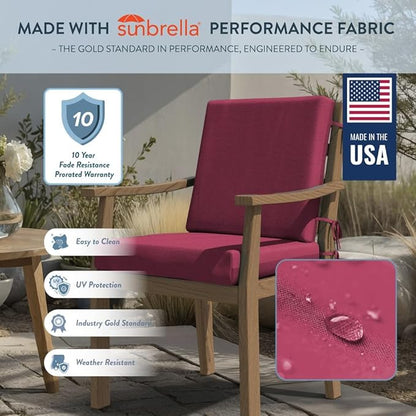 California Umbrella Outdoor Dining Chair, Set of 4 Patio Seat Cushions, 20 x 40 Inch, Premium Outdoor Memory Foam, Fade Resistant, Sunbrella Fabric, Fabric Ties, Hot Pink
