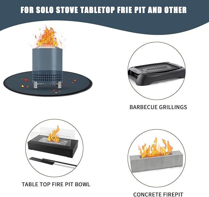 20'' Fire Pit Mat for Solo Stove Mesa/XL Tabletop Fire Pit,3-Layer Fireproof Heat Resistant Under Grill Mat,Easy-to-Clean Waterproof & Non-Slip-Blue