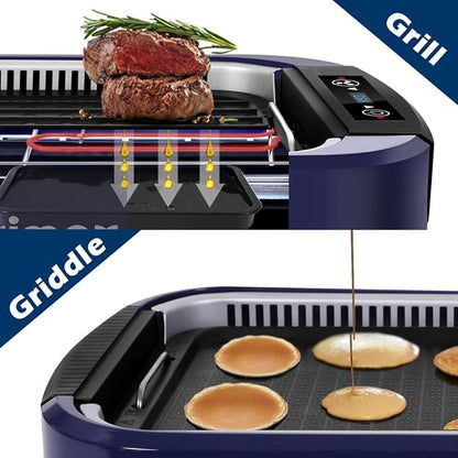 Electric Indoor Grill Griddle, CUSIMAX Smokeless Grill, Portable Korean BBQ with Turbo Smoke Extractor Technology, Non-stick Removable Plate & Griddle Plates