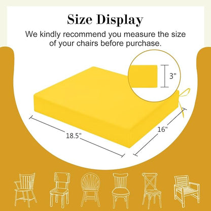 Cozyide Outdoor Chair Cushions, Waterproof Patio Seat Cushions with Adjustable Straps, Square Corner Patio Chair Cushions for Garden, Yellow, 18.5x16x3 Inch (Pack of 4)