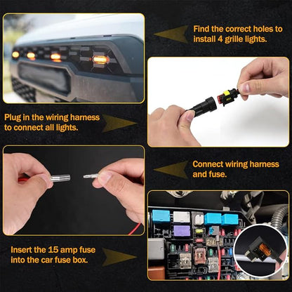 Amber LED Grille Lights For Tacoma TRD Pro 2016-2022, 4Pcs OEM Front Grill Light Kit with Wire Harness And Fuse