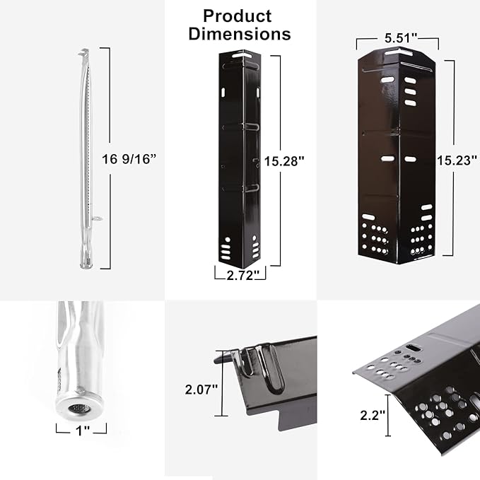 Uniflasy Grill Parts for Dyna-Glo DGH474CRP DGH450CRP,Grill Replacement Part Kit for Dyna-Glo 3/4/5 Burner Grill,Porcelain Steel Grill Heat Plate, Stainless Steel Burner Tube,Cooking Grates