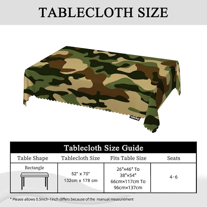 Swono Camouflage Tablecloth Beige Black Military Camouflage Oblong Table Cloth Decorative Table Cover for Kitchen, Party Banquet and Holiday Tablecloth, 52x70 Inch(4-6 Seats)