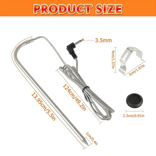 Replacement Waterproof Meat Probe 2 Pcs Compatible with Traeger Wood Pellet Grills and Smoker, 3.5 mm Plug Meat BBQ Digital Thermostat Probes with Grommets and Stainless Steel Grill Holder kit