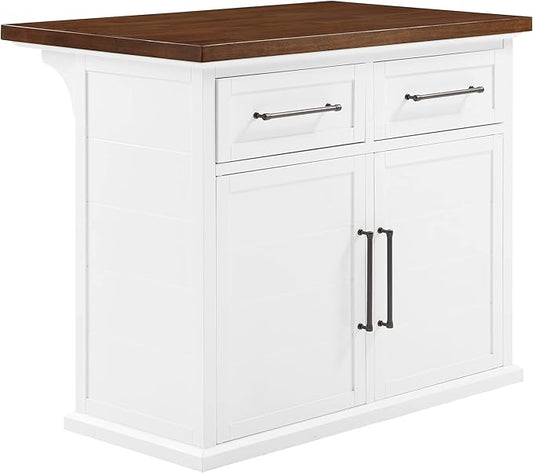 Crosley Furniture Bartlett Kitchen Island with Wood Top, White/Walnut