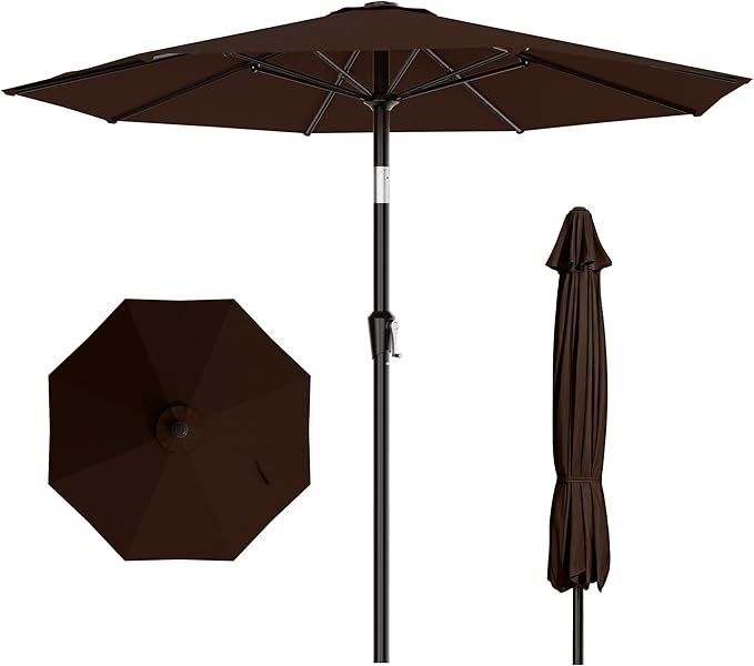 AreShark 10 FT Outdoor Patio Umbrella, Patio Table Umbrella with Push Button Tilt and Crank, Outdoor Patio Umbrellas with 8 Fiberglass Ribs, Patio Umbrellas for Market, Garden, Pool (Brown)