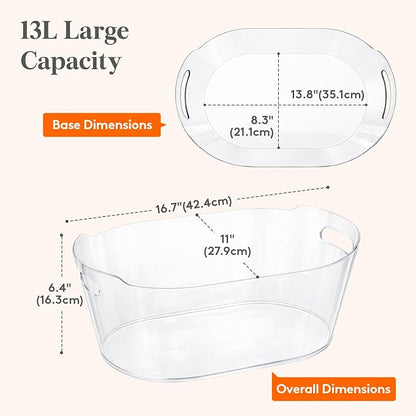 Lifewit 13L Plastic Ice Bucket for Parties 2 Pcs, BPA Free | Large Capacity, Comfortable Handle, Drop-Resistant & Shatterproof PET Beverage Tub for Outdoor Cocktail, Mimosa & Soda Bar