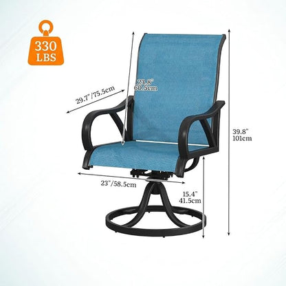 DWVO Swivel Patio Chairs Set of 8, Blue Outdoor Swivel Chairs with High Back Support, 360° Rotation Swivel Rocking Chairs for Porch Garden, Heavy Duty Patio Swivel Rockers, 330LBS Capacity