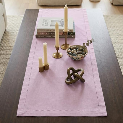 Urban Villa Christmas TableRunner 100% Cotton Fused Table Runner 14''x 72'' Over Sized Hemstitch Pink Table Runner Every Day Use Heavier Quality TableRunner