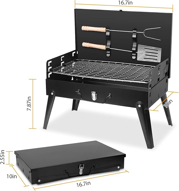 NewHome Portable Charcoal Grill Foldable BBQ Suitcase