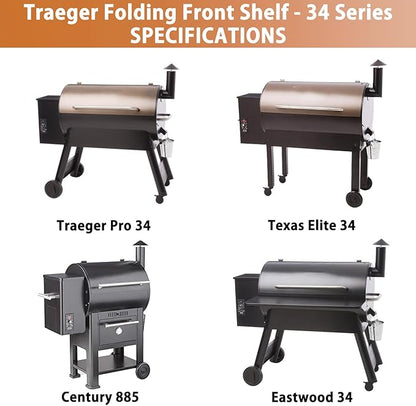 Linone Folding Front Shelf for Traeger Pro 34 Series, Texas Elite 34, Century 885 and Eastwood 34 Series Wood Pellet Grills, Replacement for BAC363 Folding Shelf, 37" L x 12" W